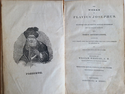 1830s WORKS OF FLAVIUS JOSEPHUS translated by William Whiston antique BALTIMORE