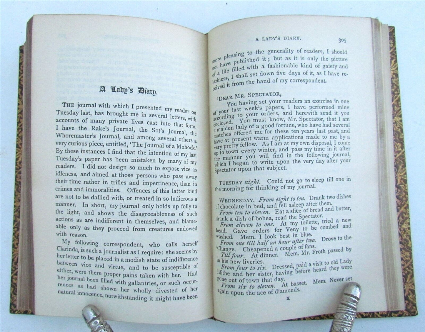 1920 ESSAYS of JOSEPH ADDISON antique DECORATIVE BINDING