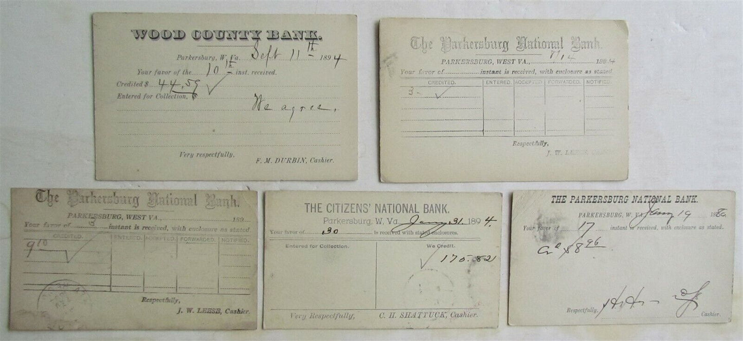 1890s LOT of 5 WEST VIRGINIA BANKS ANTIQUE STATEMENT CARDS POSTCARDS