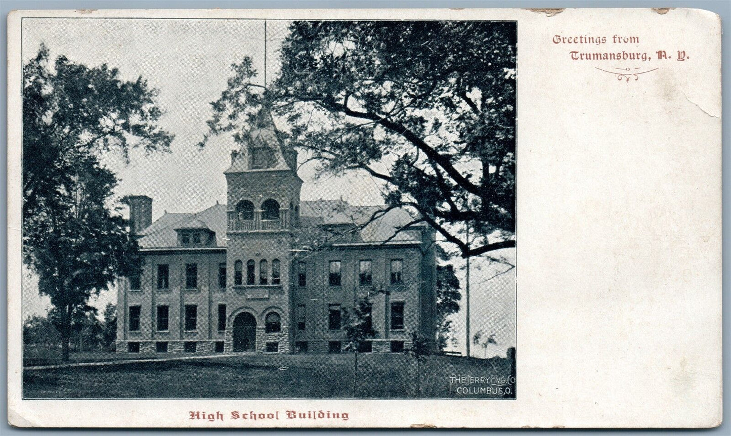 TRUMANSBURG NY HIGH SCHOOL BUILDING ANTIQUE POSTCARD