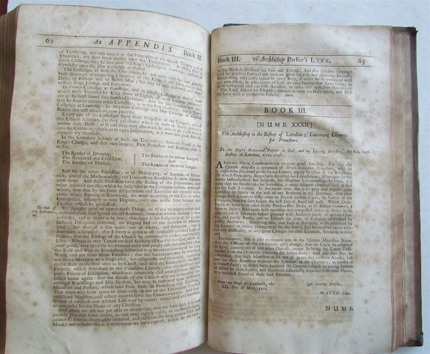 1711 Life and Acts of Matthew Parker by Strype antique FOLIO in ENGLISH