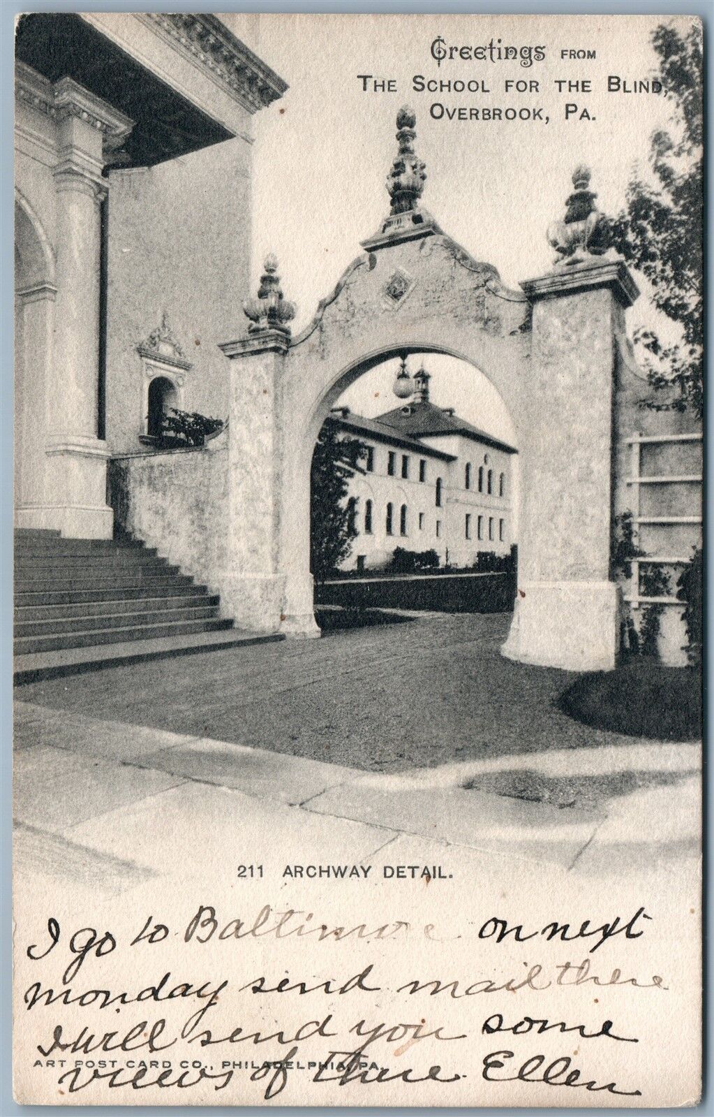 OVERBROOK PA SCHOOL FOR BLIND ANTIQUE UNDIVIDED 1907 POSTCARD