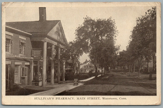 WATERTOWN CT MAIN STREET SULLIVAN'S PHARMACY ANTIQUE POSTCARD