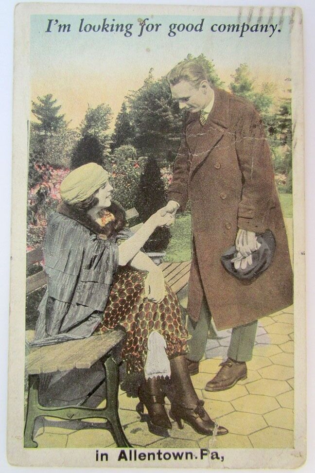 1923 ANTIQUE ROMANTIC POSTCARD - I'AM LOOKING FOR A GOOD COMPANY IN ALLENTOWN PA