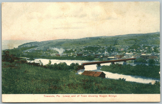 TOWANDA PA WAGON BRIDGE 1909 ANTIQUE POSTCARD