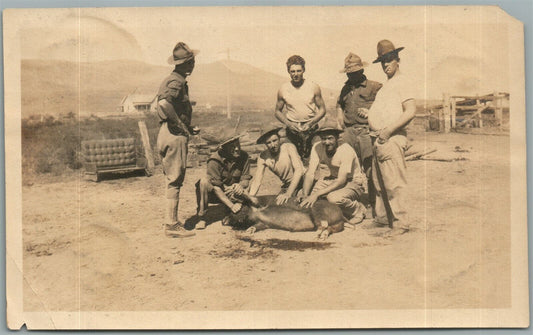 MEXICAN WAR AMERICAN CAMP SOLDIERS w/ PIG ANTIQUE real PHOTO