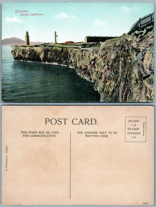 GIBRALTAR EUROPA LIGHTHOUSE ANTIQUE POSTCARD