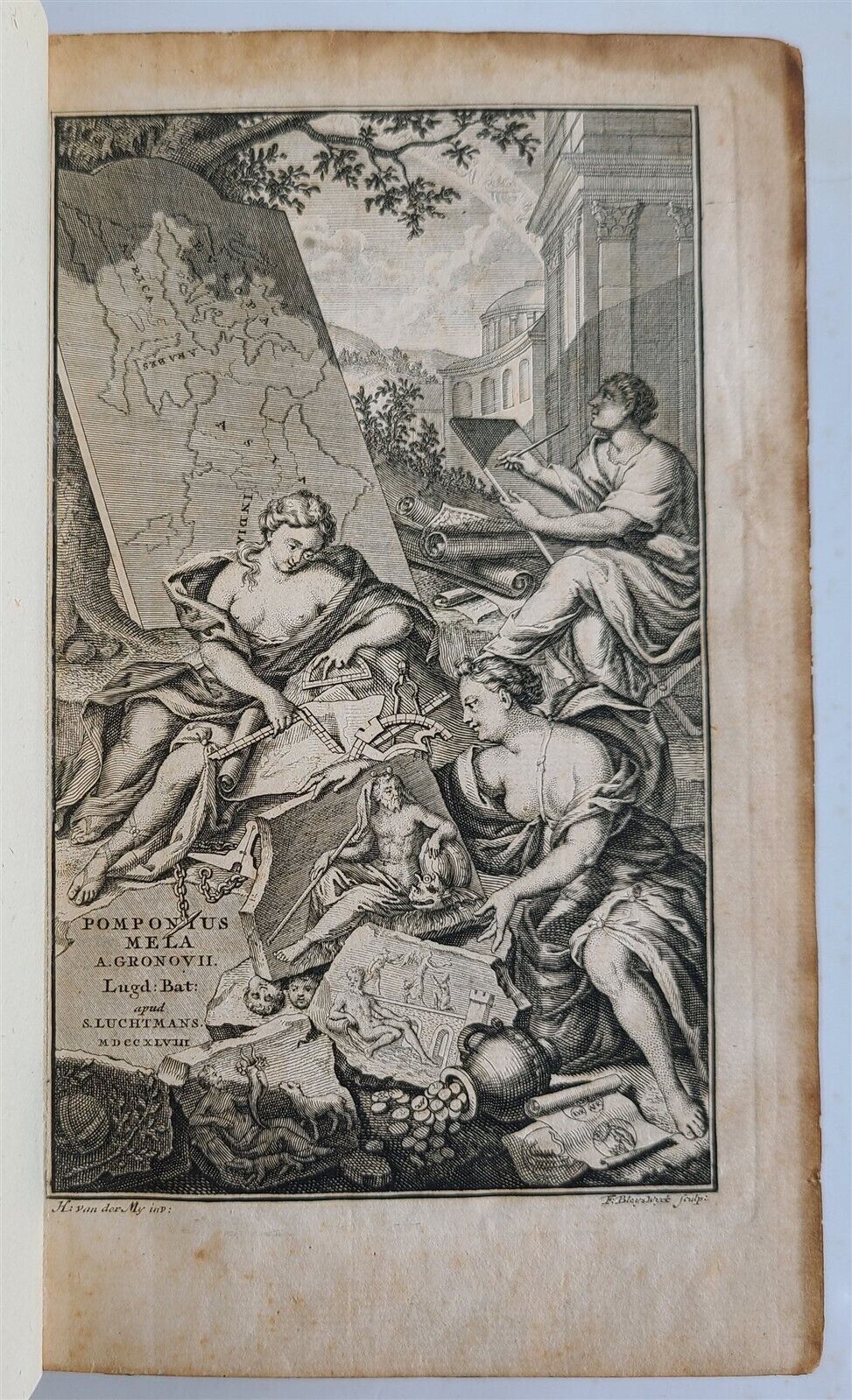 1748 HISTORY by POMPONIUS MELA antique ILLUSTRATED w/ MAP & 43 ENGRAVINGS