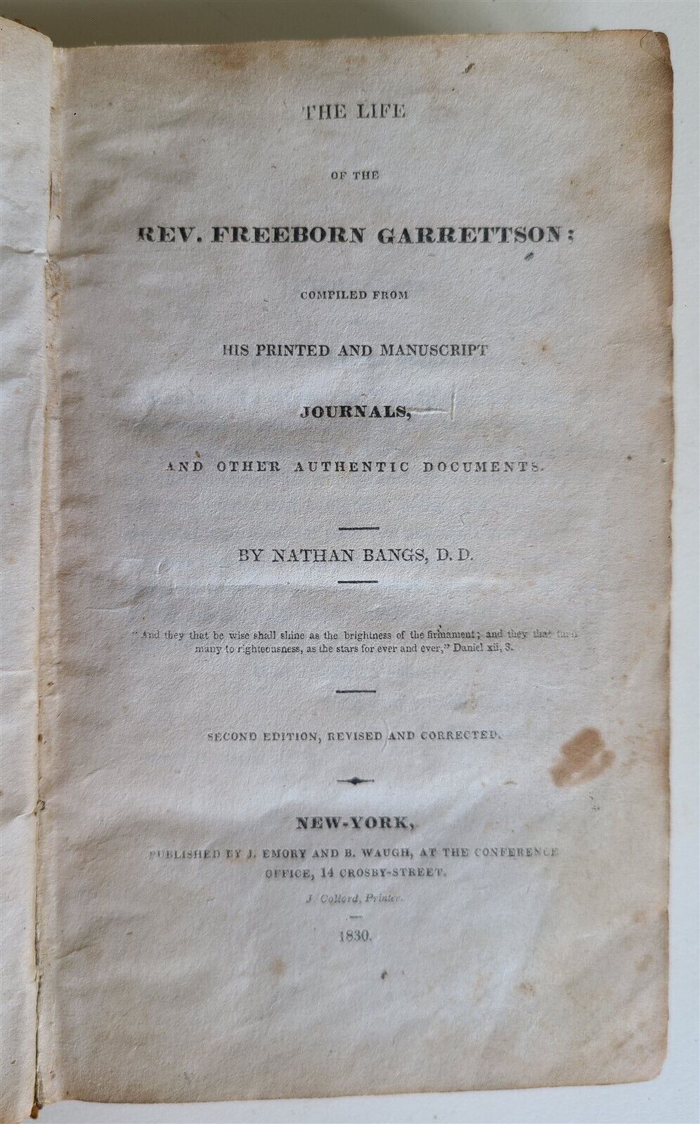 1830 LIFE of REV.FREEBORN GARRETTSON by NATHAN BANGS antique AMERICANA New York