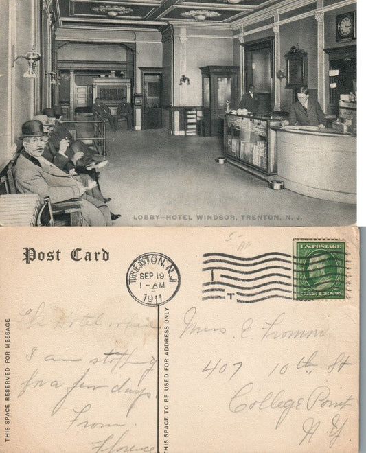 TRENTON N.J. HOTEL WINDSOR 1911 ANTIQUE POSTCARD