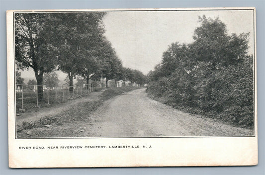 LAMBERTVILLE NJ RIVER ROAD NEAR RIVERVIEW CEMETERY ANTIQUE POSTCARD
