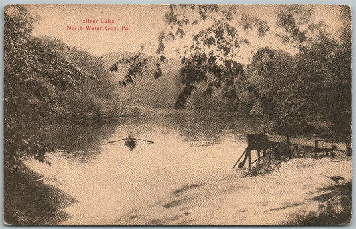 NORTH WATER GAP PA SILVER LAKE 1914 ANTIQUE POSTCARD w/ CORK CANCEL
