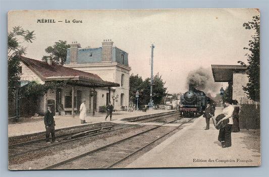 MERIEL FRANCE LA GARE RAILROAD STATION RAILWAY DEPOT ANTIQUE POSTCARD