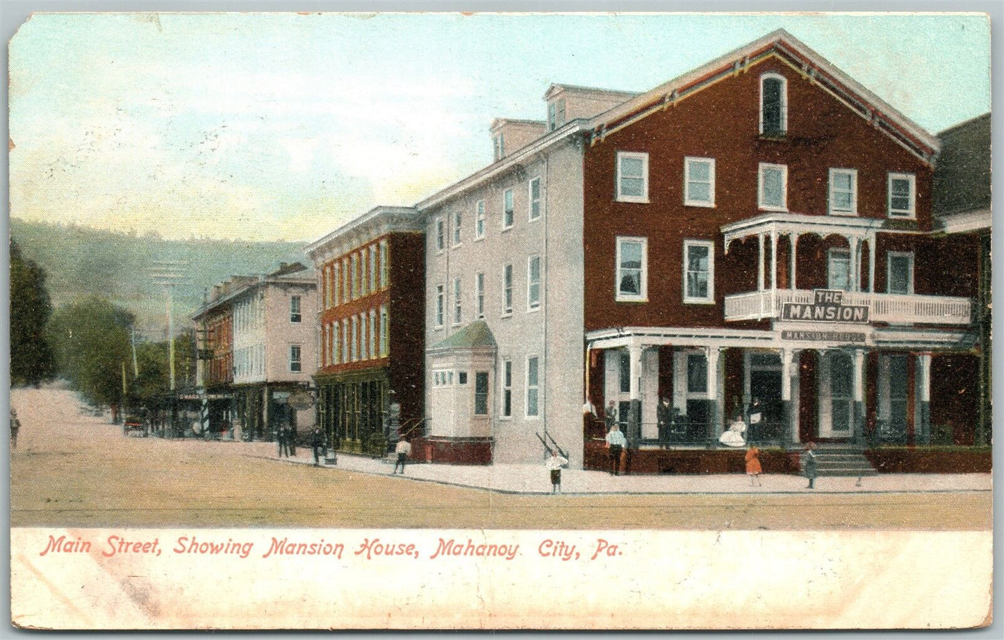 MANAHOY CITY PA MAIN STREET MANSION HOUSE ANTIQUE UNDIVIDED POSTCARD