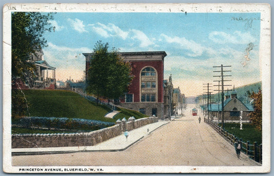 BLUEFIELD W.V. PRINCETON AVENUE 1921 ANTIQUE POSTCARD