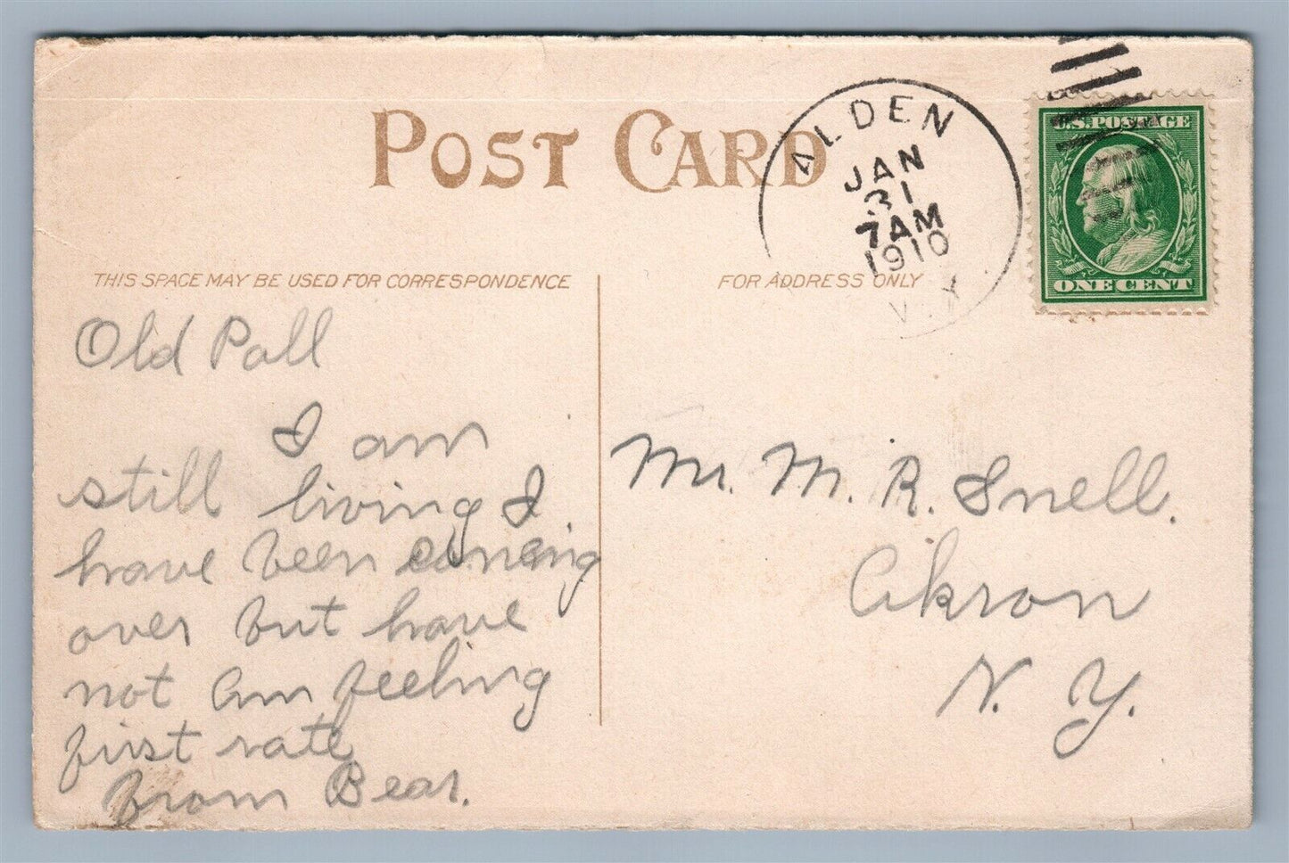 ALDEN NY EXCHANGE STREET 1910 ANTIQUE POSTCARD