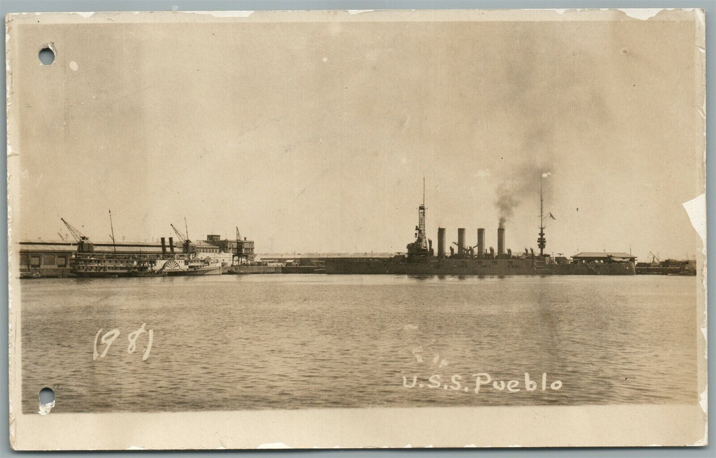 MILITARY SHIP USS PUEBLO ANTIQUE REAL PHOTO POSTCARD RPPC