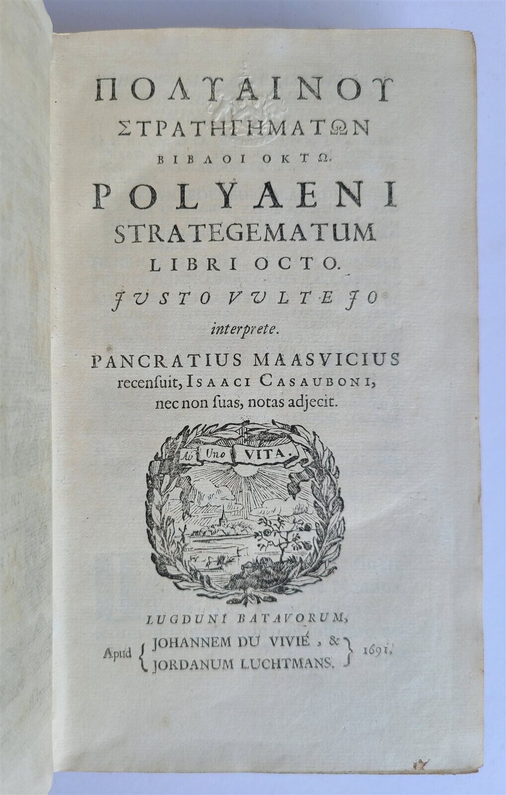 1691 STRATAGEMS in WAR by POLYAENUS antique VELLUM BINDING