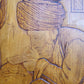 CENTRAL ASIA SCENE HAND CARVED on LARGE WOOD PANEL vintage ISLAMIC ARABIC 34x42"