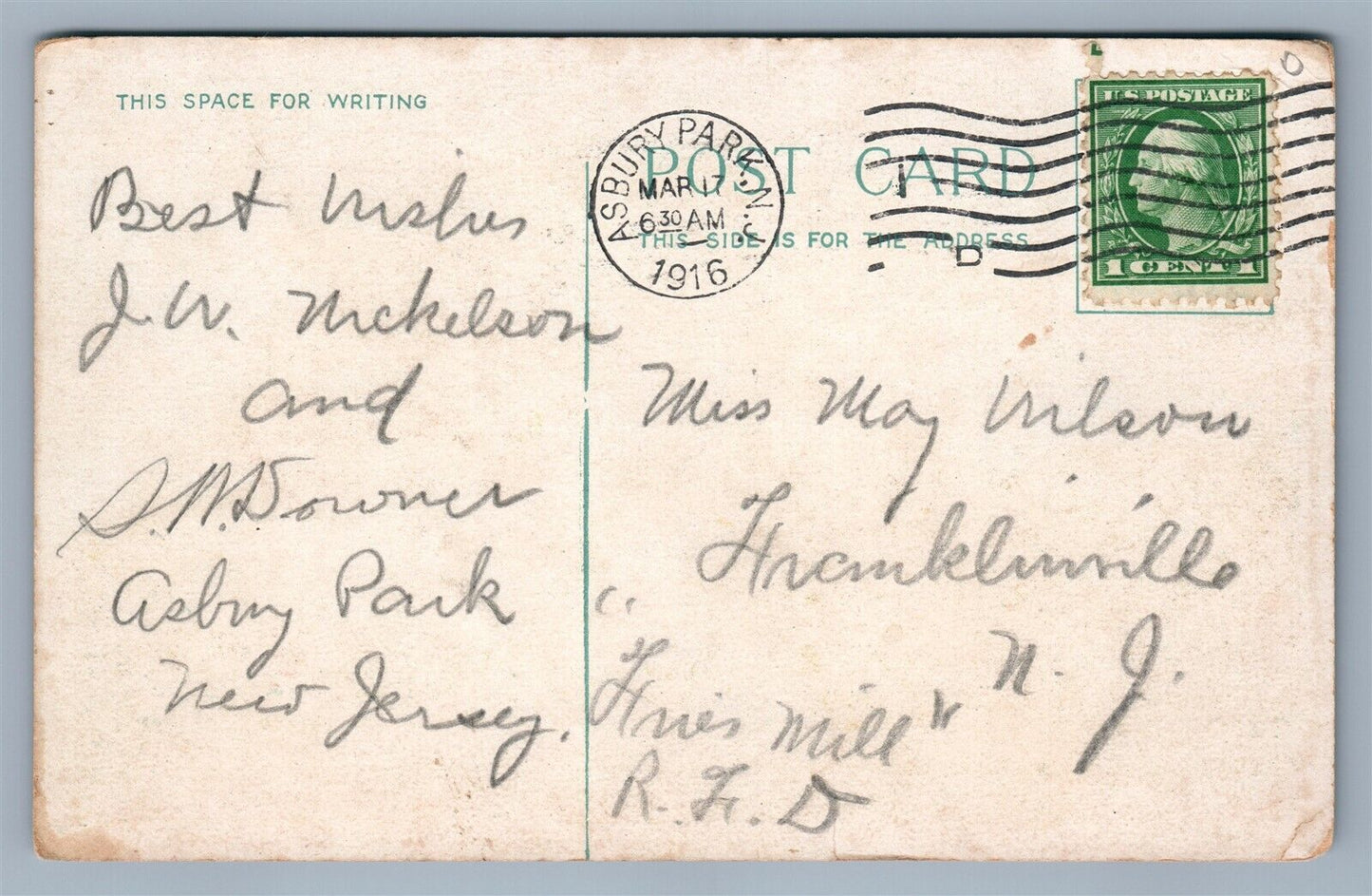 OCEAN GROVE NJ OCEAN PATHWAY 1916 ANTIQUE POSTCARD