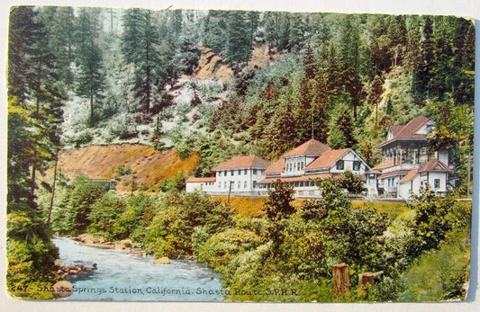 VINTAGE 1911 POSTCARD SHASTA SPRINGS STATION CALIFORNIA S.P.R.R. railroad depot