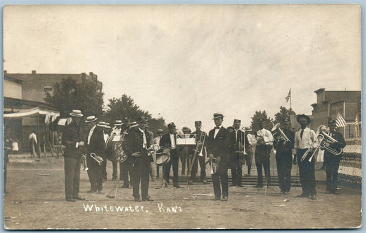 WHITEWATER KS MUSIC BAND ANTIQUE REAL PHOTO POSTCARD RPPC