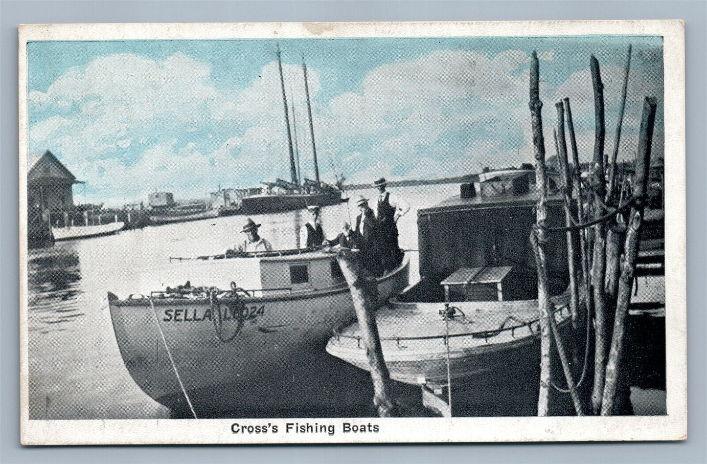 CROSS'S FISHING BOATS ANTIQUE POSTCARD