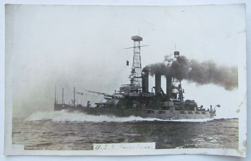 ANTIQUE RPPC REAL PHOTO POSTCARD USS RHODE ISLAND SHIP