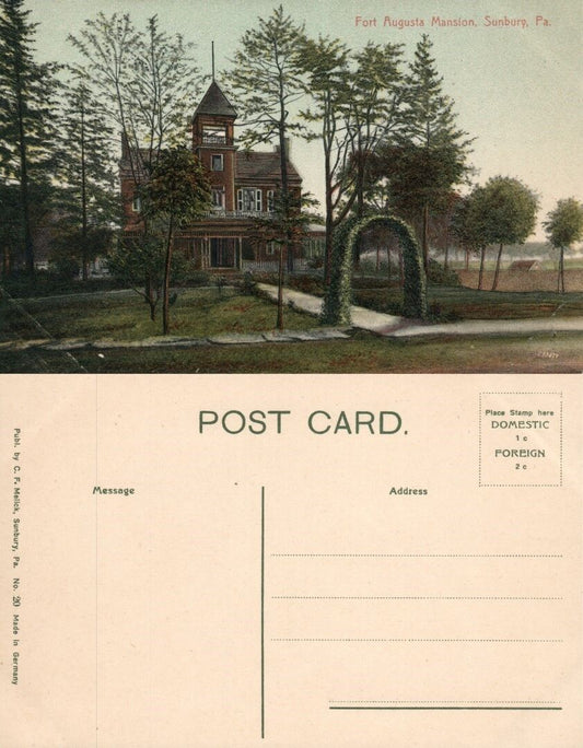 SUNBURY PA FORT AUGUSTA MANSION ANTIQUE POSTCARD
