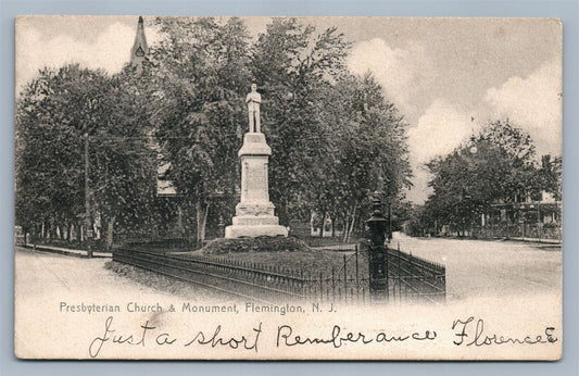 FLEMINGTON NJ PRESBYTERIAN CHURCH & MONUMENT ANTIQUE POSTCARD