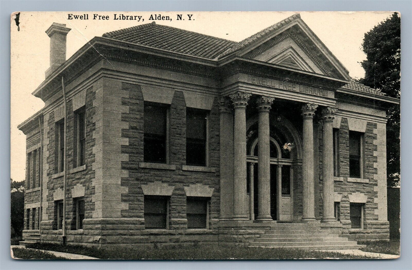 ALDEN NY EWELL FREE LIBRARY 1915 ANTIQUE POSTCARD