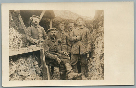 GERMAN WWI SOLDIERS in TRENCH ANTIQUE REAL PHOTO POSTCARD RPPC