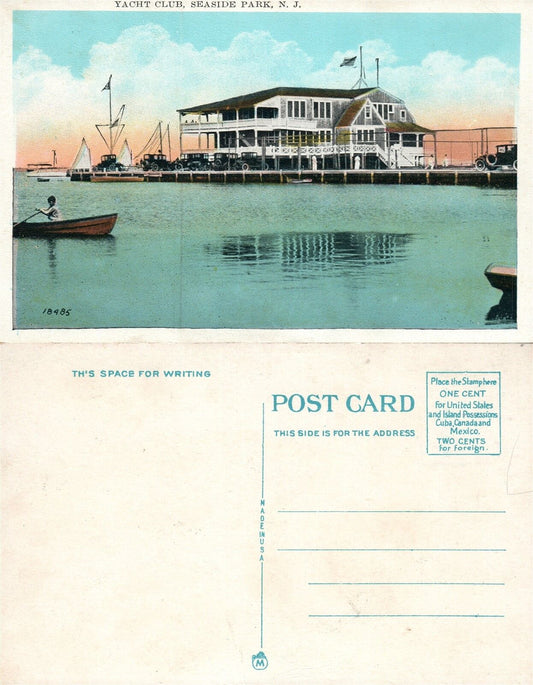 SEASIDE PARK N.J. YACHT CLUB ANTIQUE POSTCARD