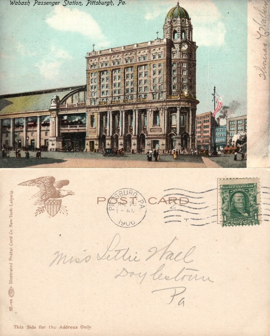 WABASH PASSENGER STATION PITTSBURG PA 1906 UNDIVIDED ANTIQUE POSTCARD railroad