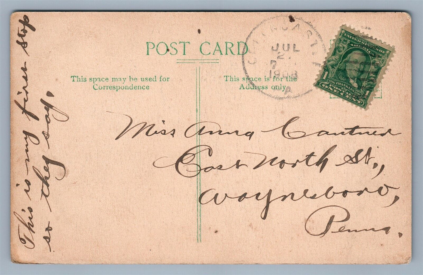 GREENCASTLE PA CARLISLE STREET ANTIQUE POSTCARD