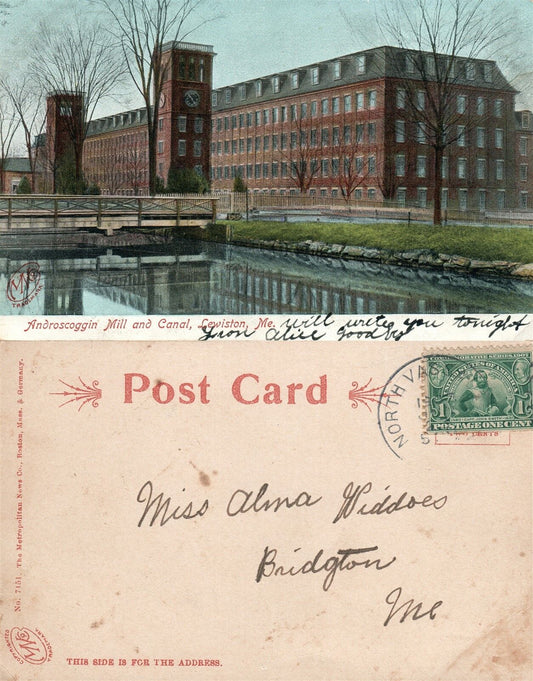 LEWISTON MAINE ANDROSCOGGIN MILL & CANAL UNDIVIDED ANTIQUE POSTCARD