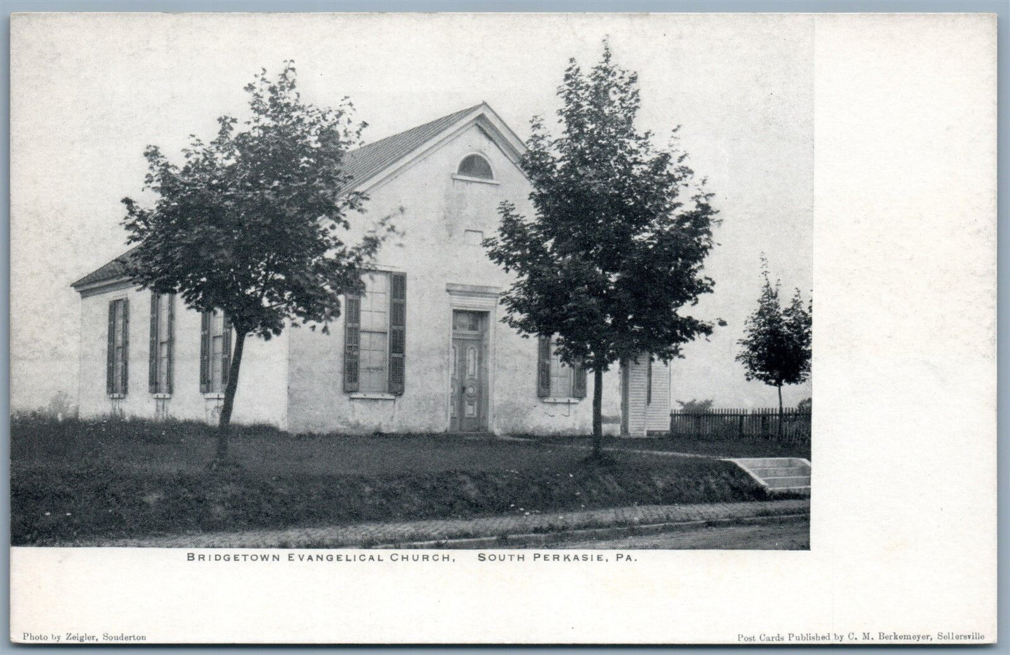 SOUTH PERKASIE BUCKS CO PA BRIDGETOWN CHURCH & RAILWAY STATION ANTIQUE POSTCARD