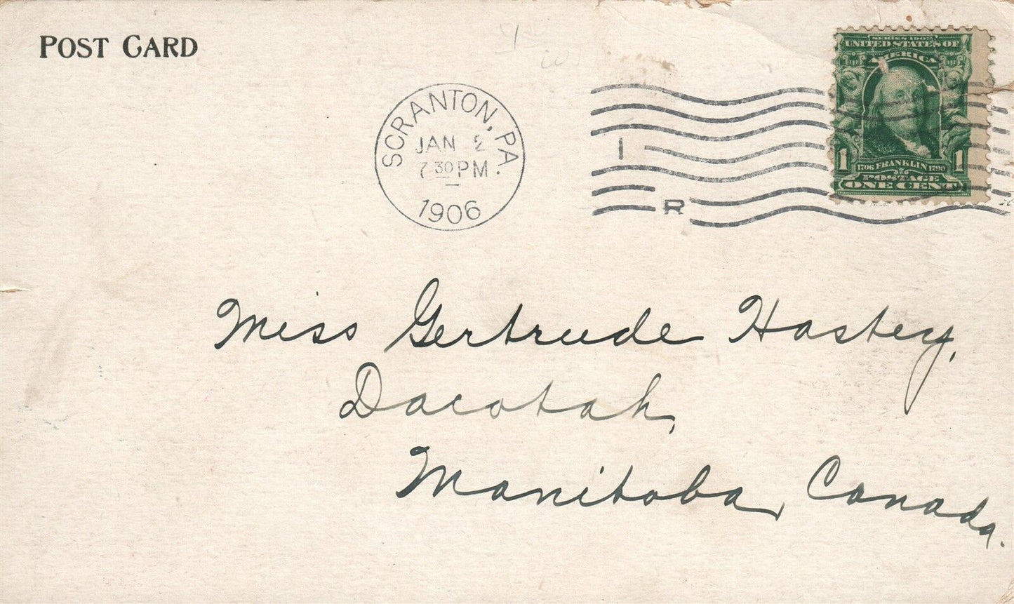 SCRANTON PA INT'L CORRESPONDENCE SCHOOLS 1906 UNDIVIDED ANTIQUE POSTCARD