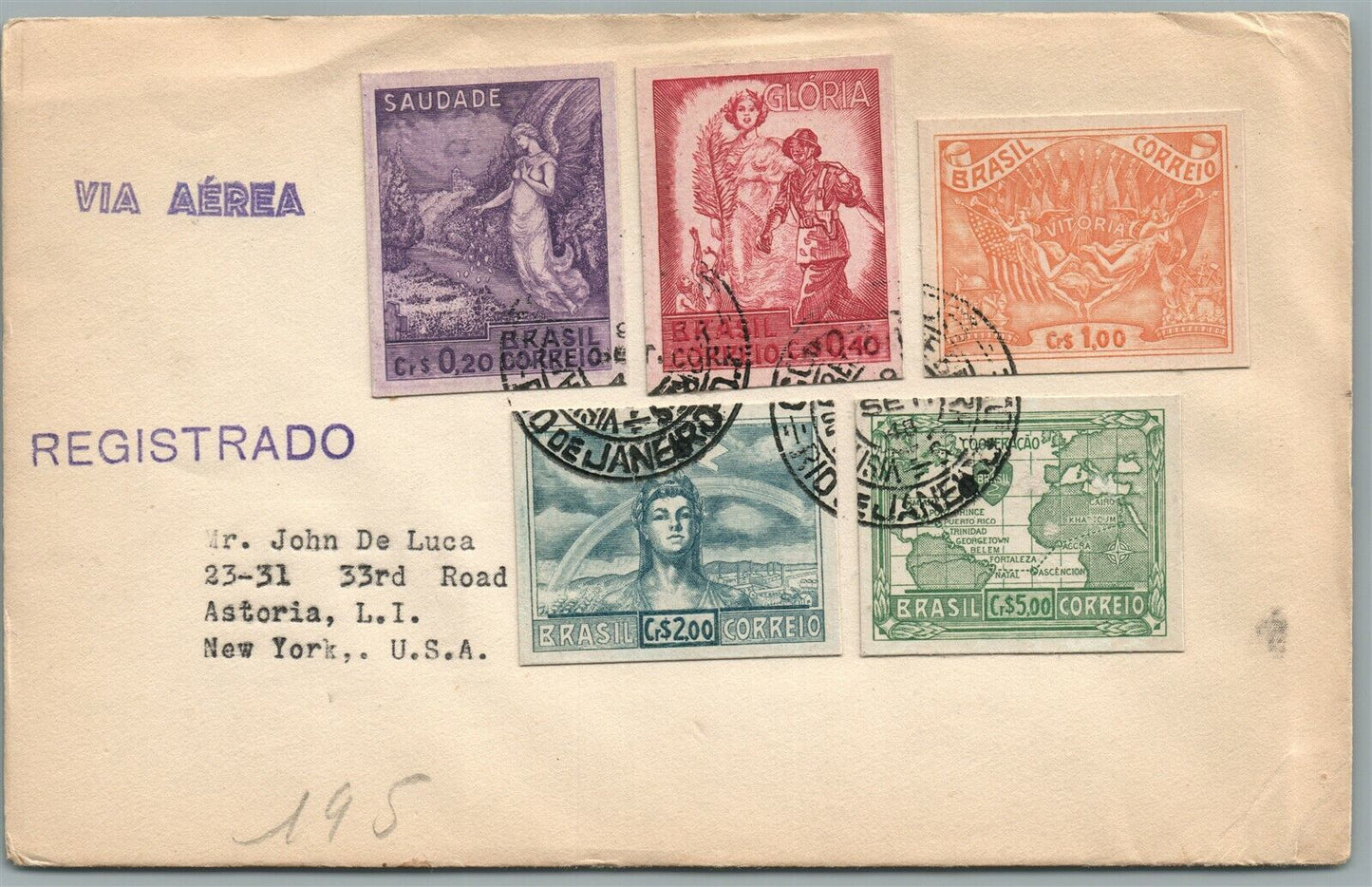 BRAZIL to USA 1948 VINTAGE COVER w/ STAMPS