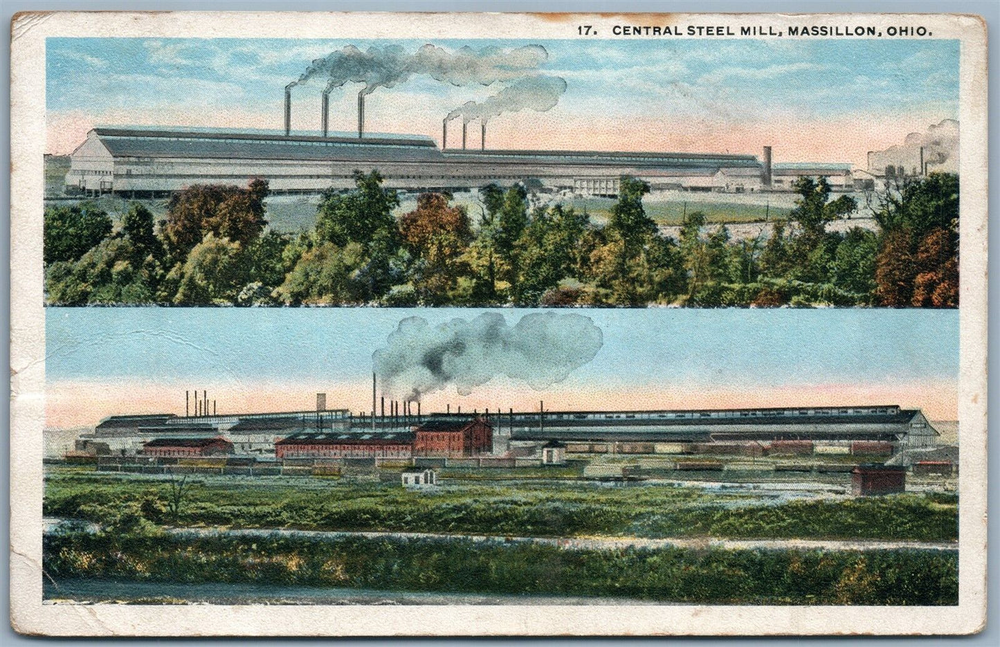 MASSILLON OHIO CENTRAL STILL MILL ANTIQUE 1919 POSTCARD