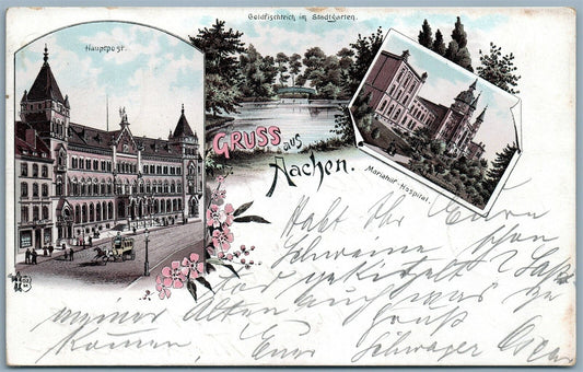 GRUSS AUS AACHEN GERMANY UNDIVIDED 1896 ANTIQUE POSTCARD