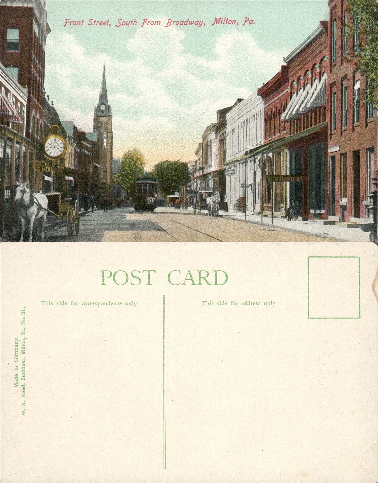 MILTON PA FRONT STREET ANTIQUE POSTCARD
