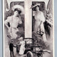 BRITISH MUSIC HALL PERFORMER VESTA TILLEY ANTIQUE POSTCARD collage w/ automobile