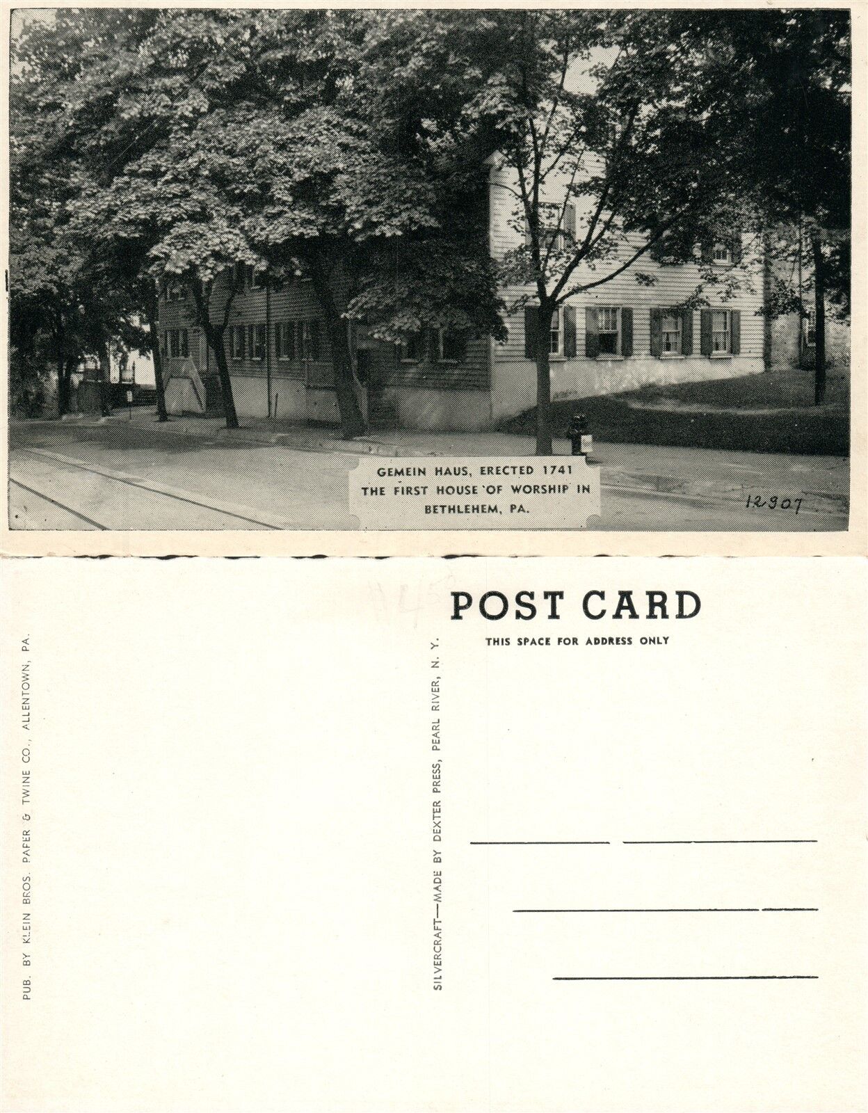 BETHLEHEM PA GEMEIN HOUSE of WORSHIP VINTAGE POSTCARD