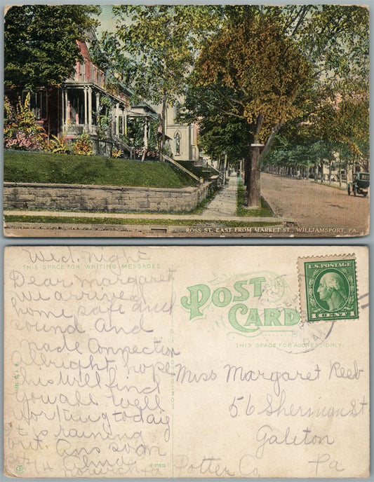 WILLIAMSPORT PA ROSS STREET FROM MARKET STR. ANTIQUE POSTCARD