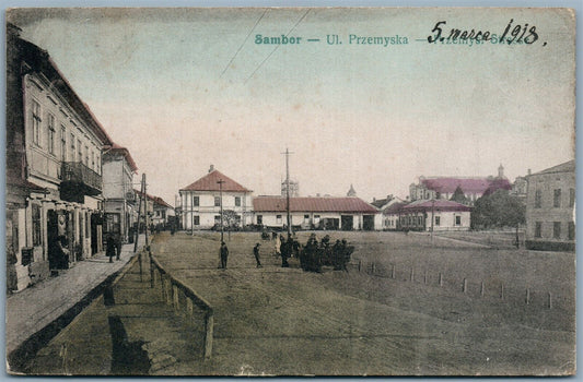 SAMBOR POLAND UKRAINE LVOV REGION UL. PRZEMYSKA 1918 ANTIQUE POSTCARD