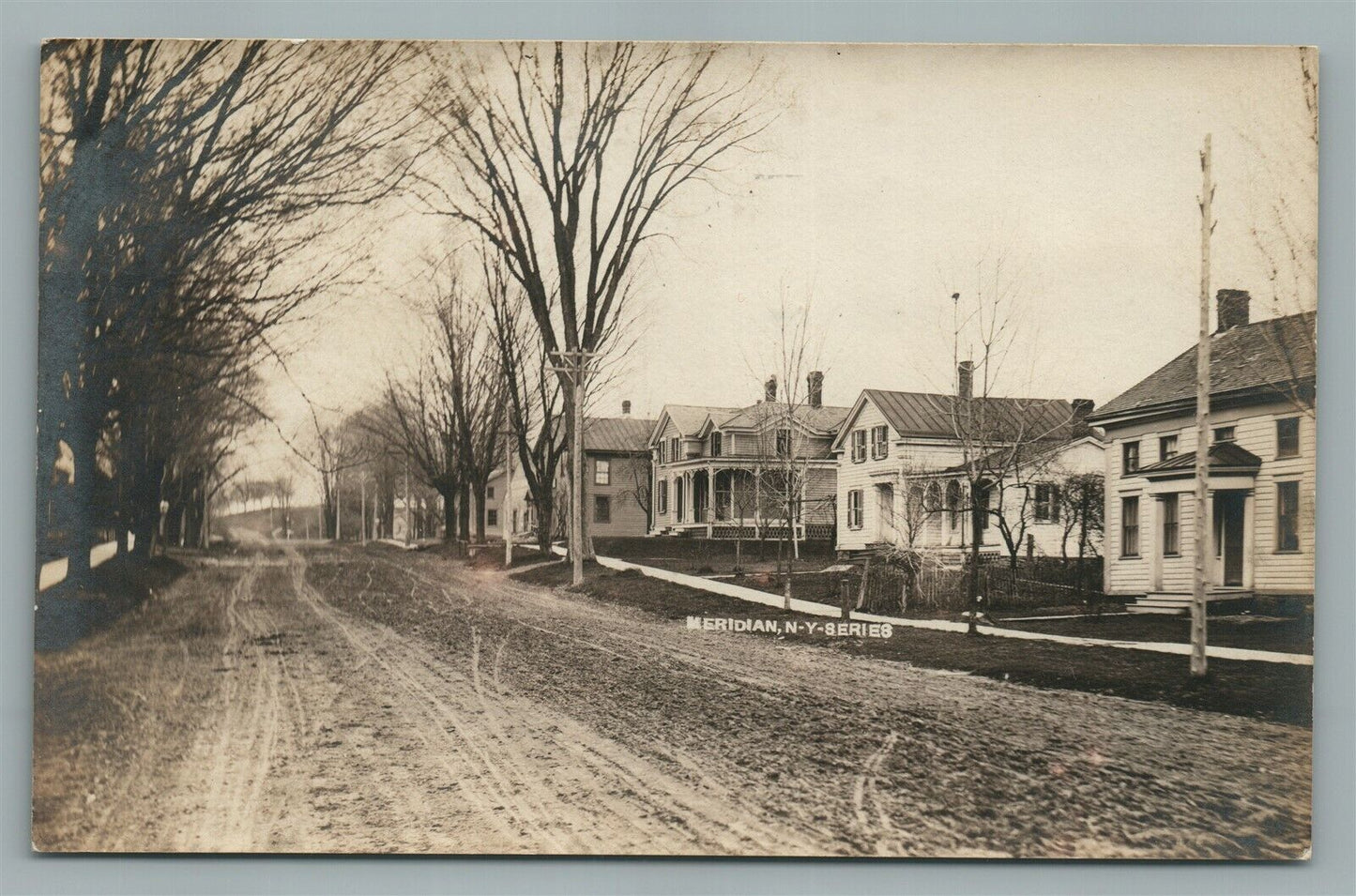 MERIDIAN NY STREET SCENE ANTIQUE REAL PHOTO POSTCARD RPPC