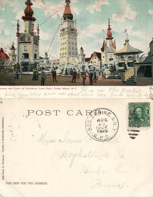 CONEY ISLAND BROOKLYN N.Y. LUNA PARK 1907 UNDIVIDED ANTIQUE POSTCARD