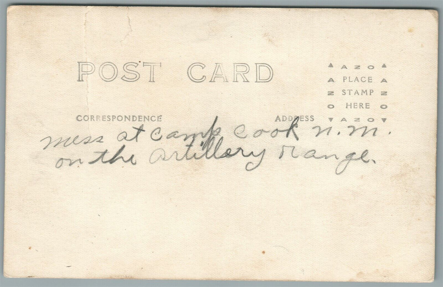 CAMP COOK NM MESS ON ARTILLERY RANGE ANTIQUE REAL PHOTO POSTCARD RPPC