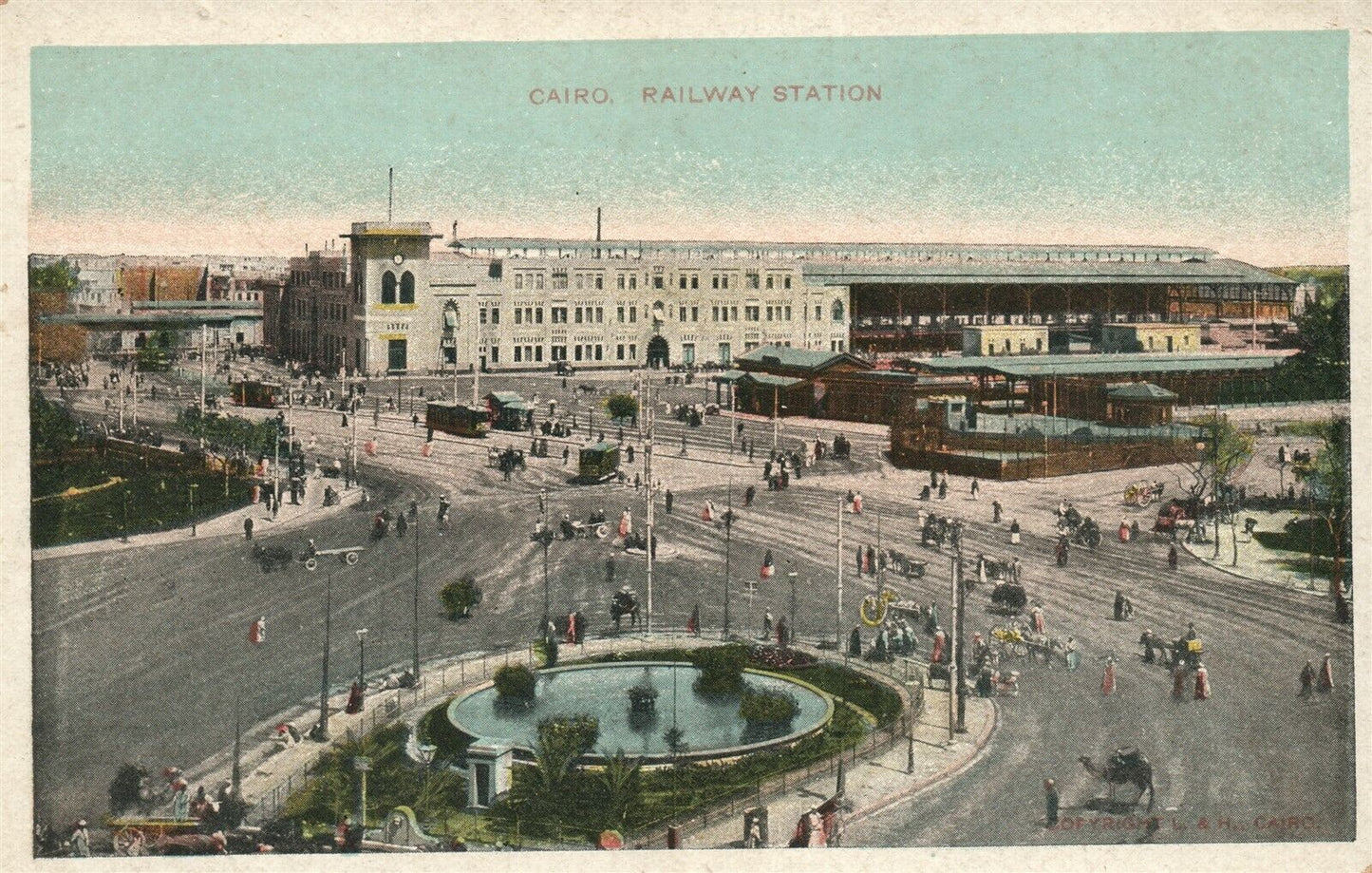 CAIRO EGYPT RAILWAY STATION ANTIQUE POSTCARD